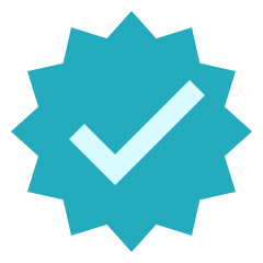 Cartoon check badge teal